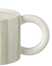 Sage green and white striped ceramic mug by Heaven Sends, featuring a classic cylindrical shape and comfortable handle.