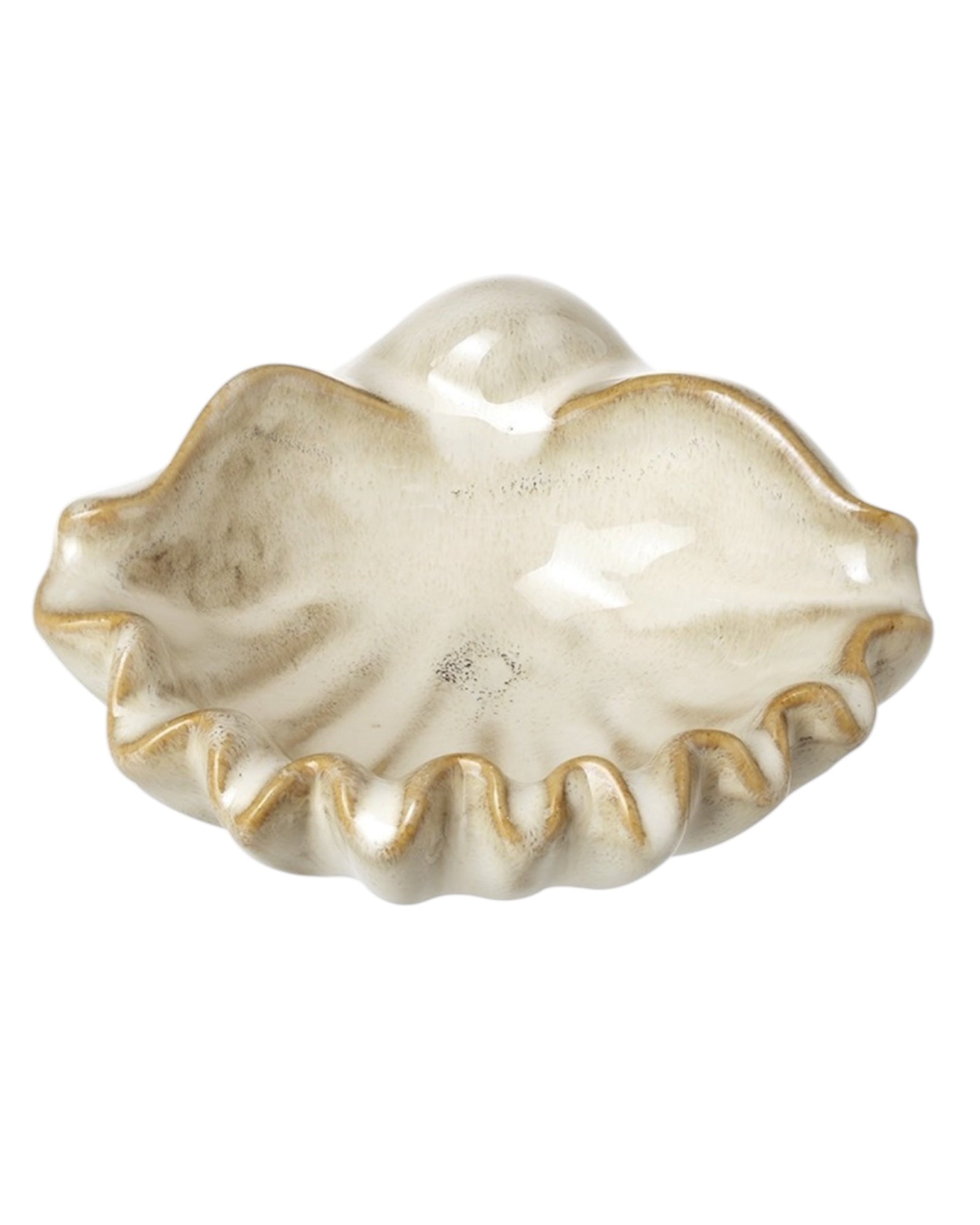Beige ceramic shell bowl for home décor, featuring a smooth, shell-shaped design by Heaven Sends.