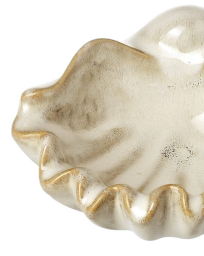 Beige ceramic shell bowl for home décor, decorative pottery piece by Heaven Sends, featuring a smooth shell design.