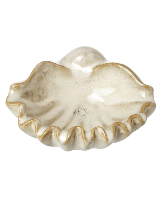 Beige ceramic shell bowl for home décor, featuring a smooth, shell-shaped design by Heaven Sends.