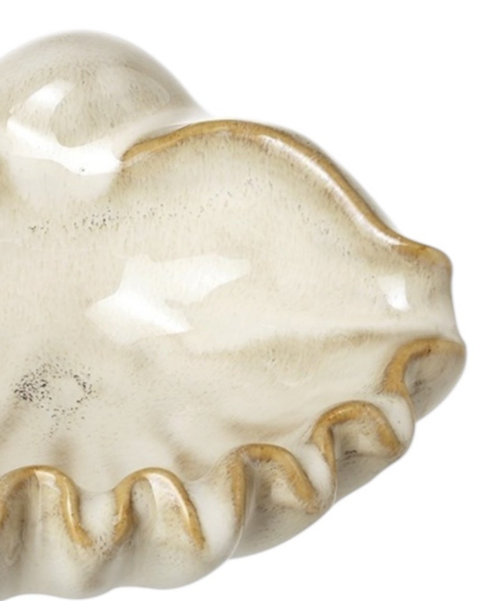 Beige ceramic shell bowl for home décor, featuring a smooth shell shape and glossy finish, by Heaven Sends.