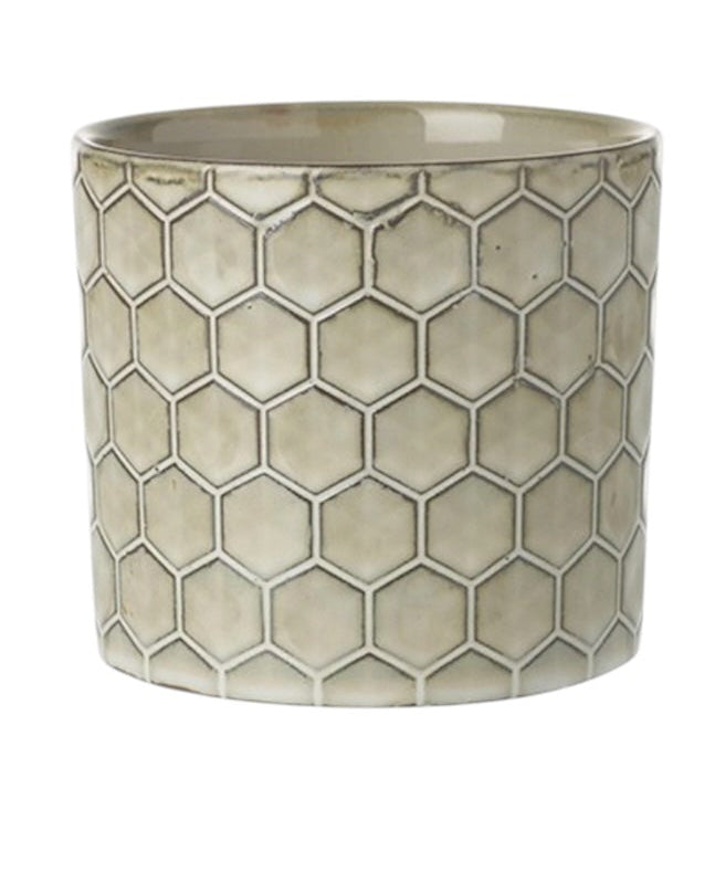 Beige patterned ceramic planter pot for home décor, featuring a decorative design and smooth surface by Heaven Sends.