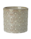 Beige patterned ceramic planter pot for home décor with intricate design, ideal for indoor plants.