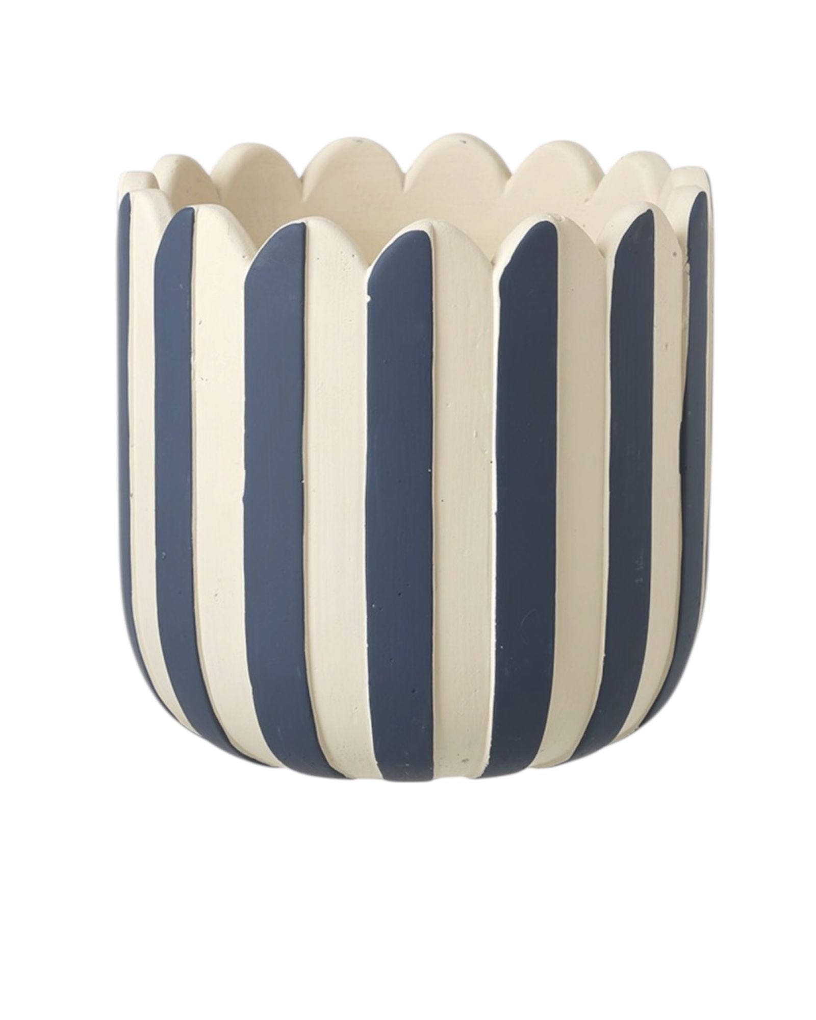 Navy blue and white striped planter pot for home décor, featuring a stylish ceramic design by Heaven Sends.
