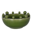 Small olive green bowl with bobble-edged design, ideal for home decor, by Coach House.