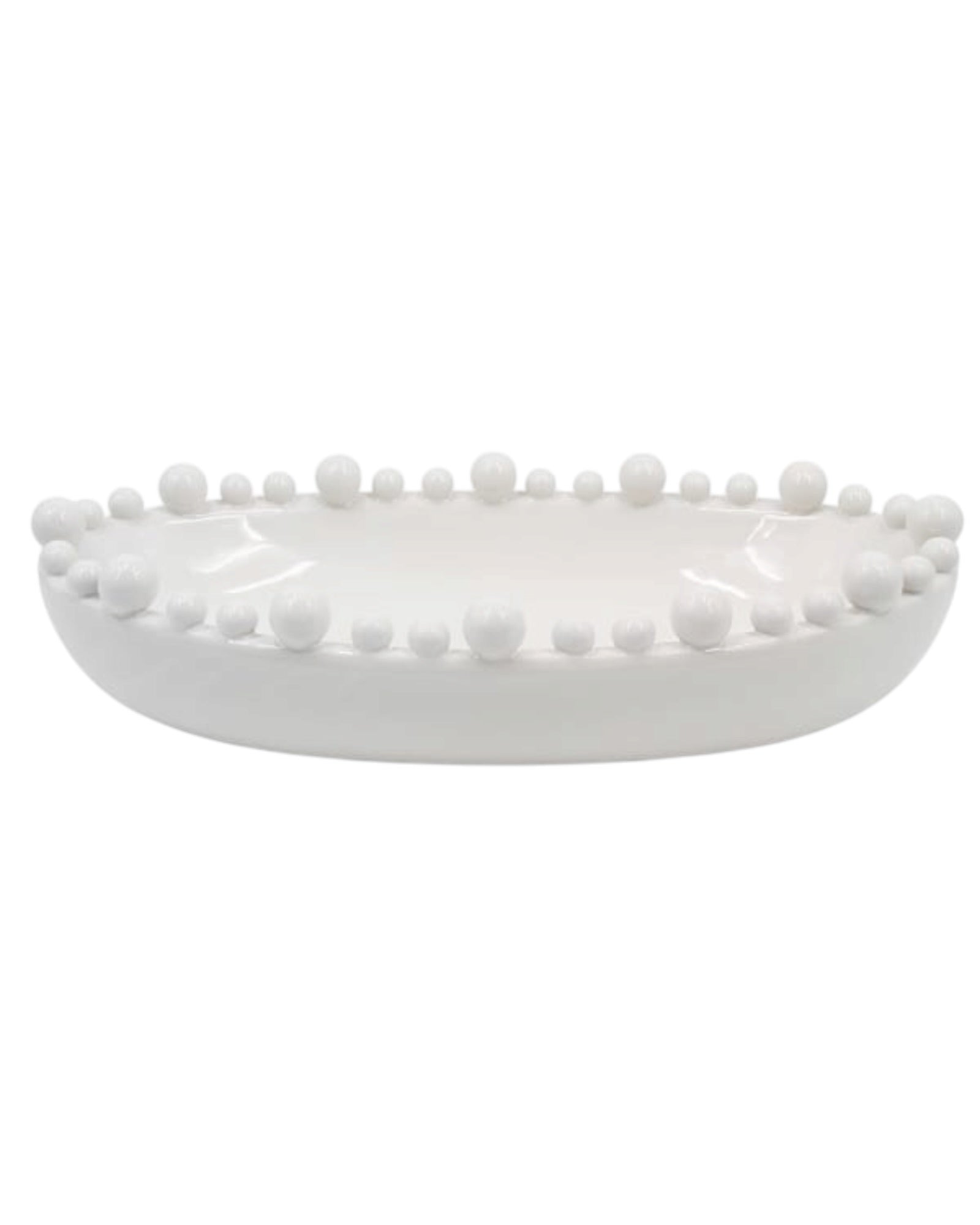 Oval extra large white bobble-edged bowl for home decor by Coach House, showcasing its decorative design and smooth finish.