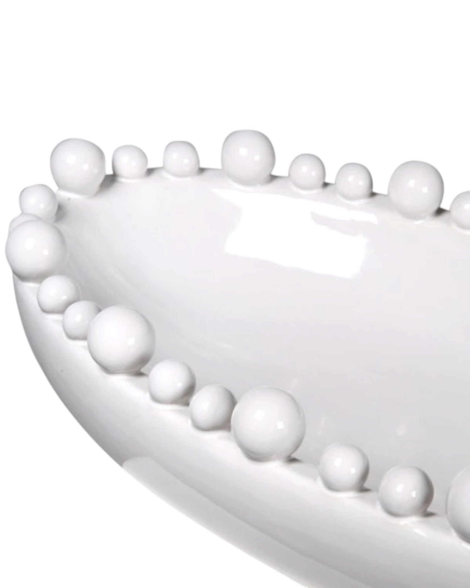 White oval bowl with bobble-edged design, extra large size, ideal for home decor by Coach House.