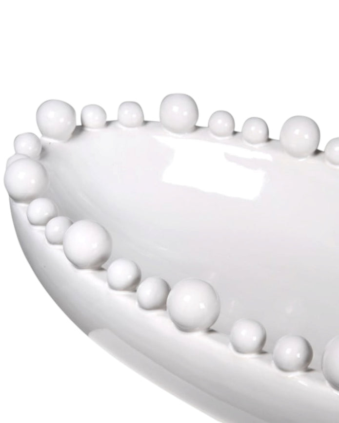 White oval bowl with bobble-edged design, extra large size, ideal for home decor by Coach House.