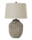 Ochre Wooden Table Lamp With Linen Shade