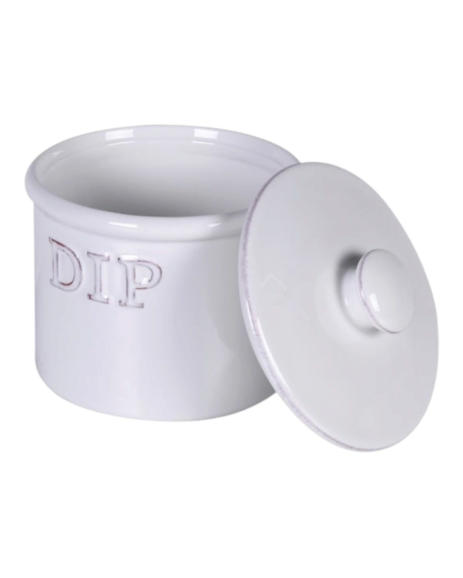 White ceramic stoneware dip jar by Coach House for kitchen and dining, with a smooth, rounded design and glossy finish.