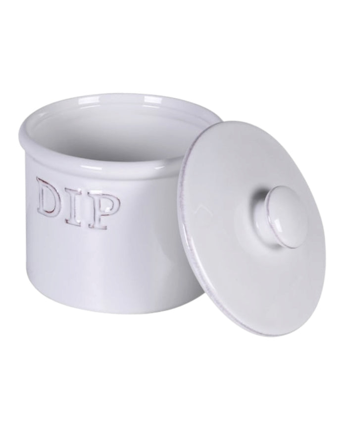 White ceramic stoneware dip jar by Coach House for kitchen and dining, with a smooth, rounded design and glossy finish.