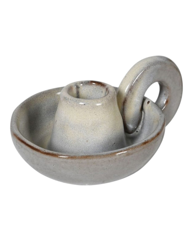 Neutral ceramic stoneware rustic dinner candle holder for home decor, featuring a simple, natural design from Coach House.