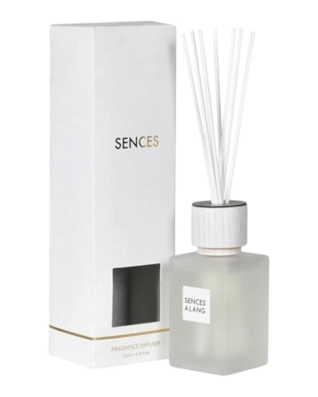 White Alang Alang small reed diffuser by Coach House, 120ml, showcasing a elegant glass bottle with reed sticks for home fragrance.
