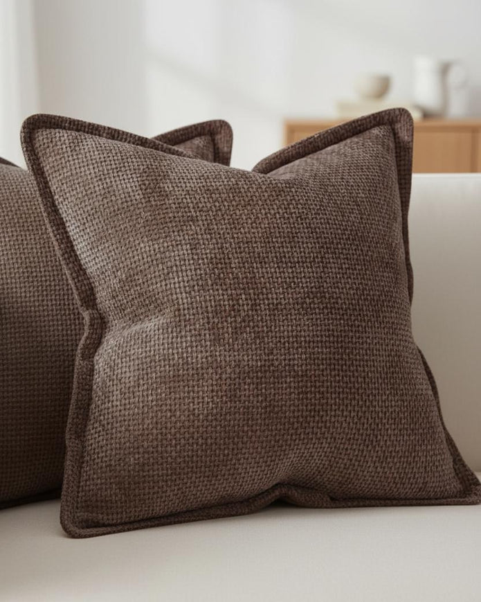 Chocolate brown woven design cushion cover by Starlight Express, featuring a soft textured fabric for cozy home decor.