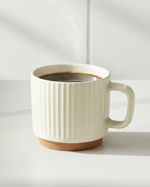 Cream and neutral ribbed mug from Starlight Express, kitchen and dining ceramic cup with textured ribbed design.