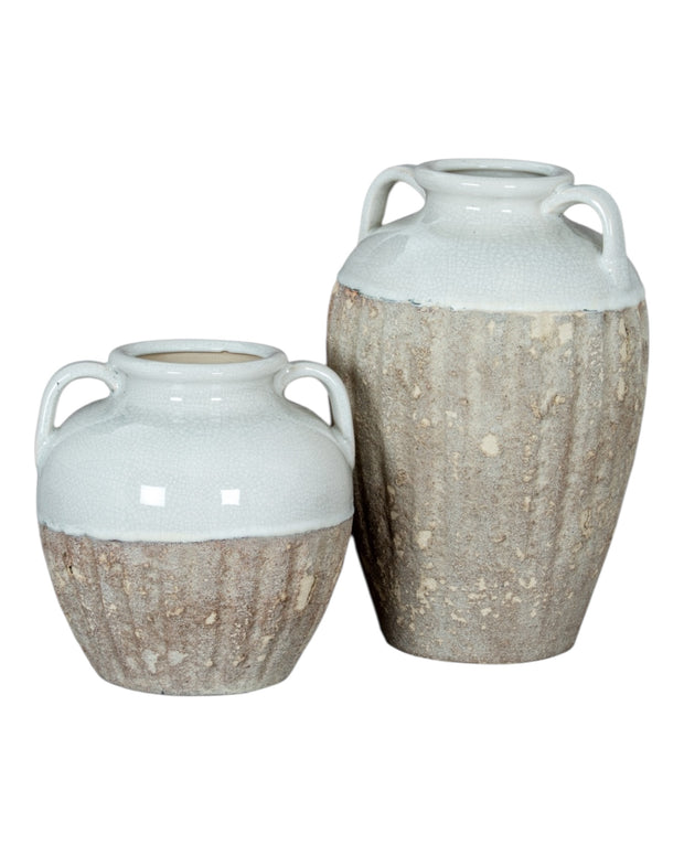 Thorne White And Beige Amphora Rustic Vase