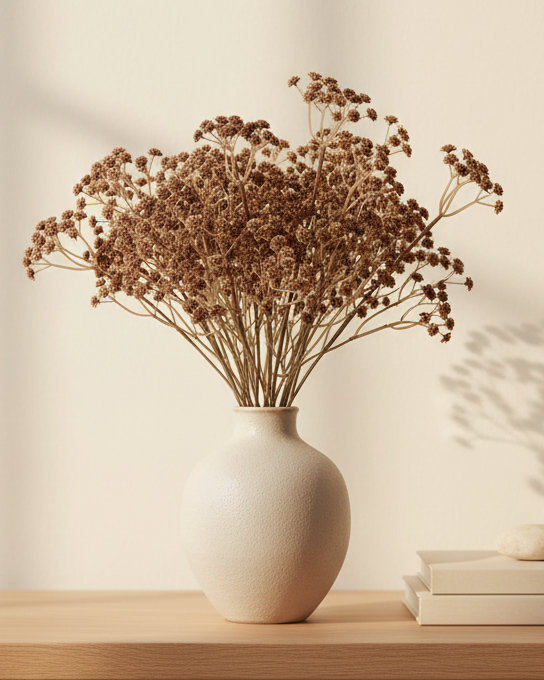 Artificial brown neutral Gypsophila stem from Coach House, showcasing delicate, lifelike faux flowers for home decor.