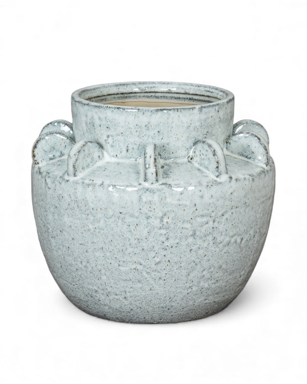 Dara White Ceramic Wide Neck Textured Vase