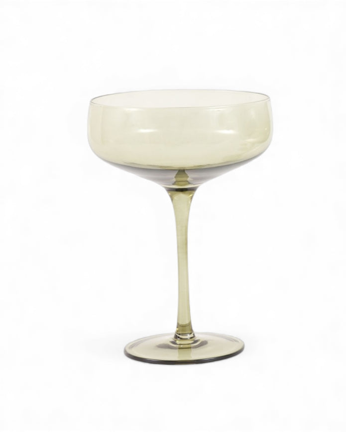 Smokey Olive Green Cocktail Coupe Glass