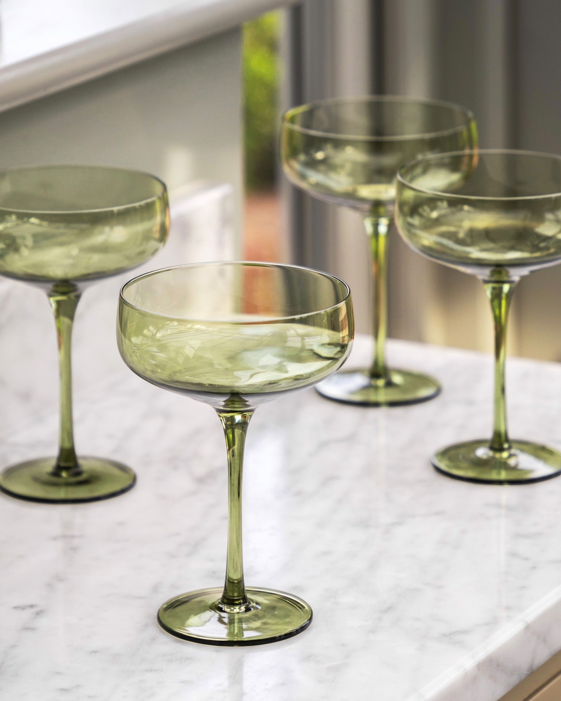 Smokey Olive Green Cocktail Coupe Glass