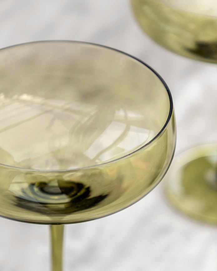 Smokey Olive Green Cocktail Coupe Glass