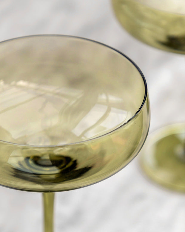 Smokey Olive Green Cocktail Coupe Glass