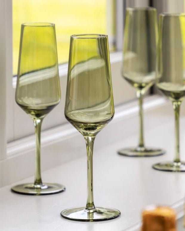 Smokey Green ChampagneFlute Glass