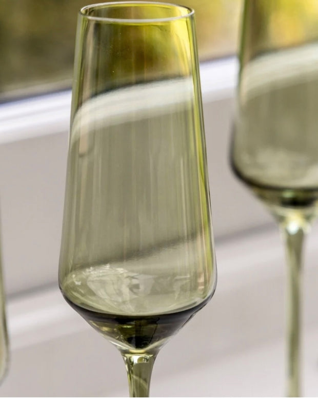 Smokey Green ChampagneFlute Glass