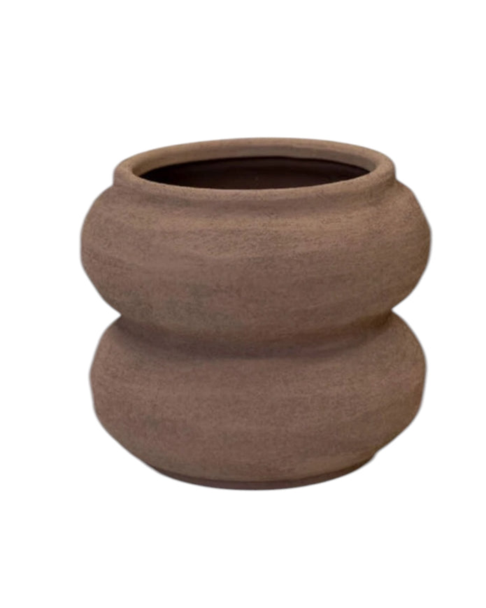 Satchville brown stone textured sculptured vase with intricate surface design, perfect for home decor or floral arrangements.