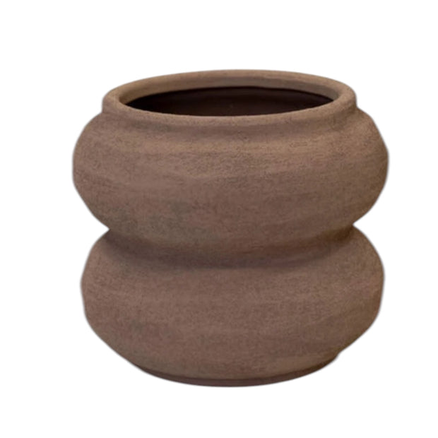Satchville brown stone textured sculptured vase with intricate surface design, perfect for home decor or floral arrangements.
