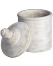 White stone canister from Hill Interiors, rustic home decor storage container with a smooth finish, ideal for kitchen or shelf display.
