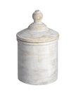 White stone canister from Hill Interiors, rustic home decor storage jar with a smooth, rounded design and natural finish.