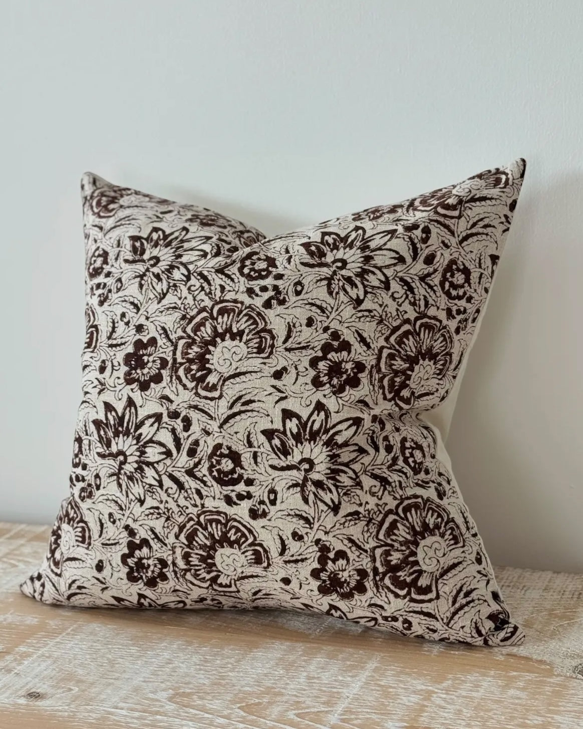 Ivy Chocolate Brown Floral Print Luxury Cotton Cushion Cover