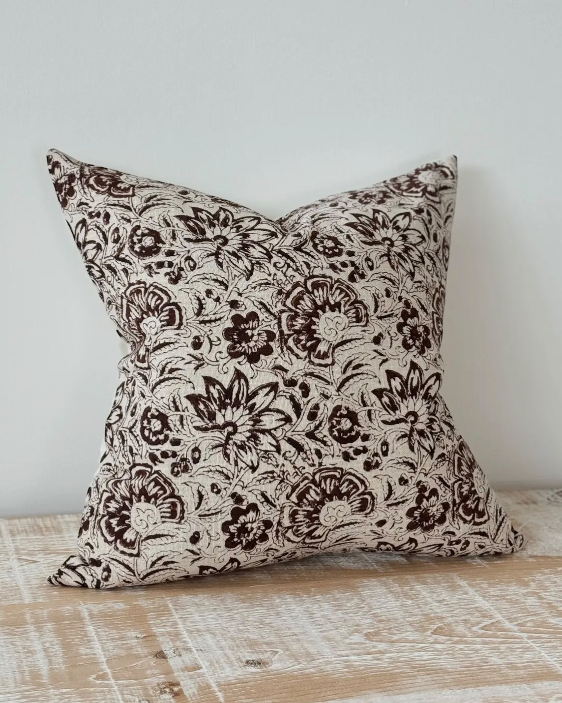 Ivy Chocolate Brown Floral Print Luxury Cotton Cushion Cover