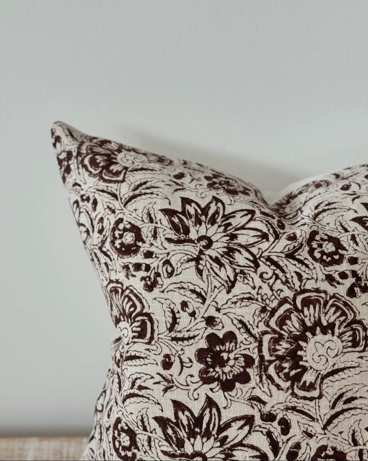 Ivy Chocolate Brown Floral Print Luxury Cotton Cushion Cover