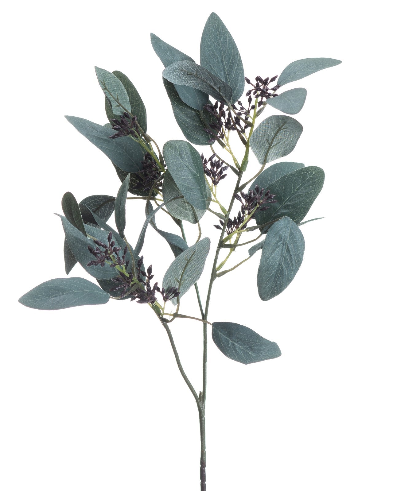 Artificial Seaded Eucalyptus Stem by Hill Interiors, showcasing realistic green eucalyptus leaves with seed accents on a natural stem.