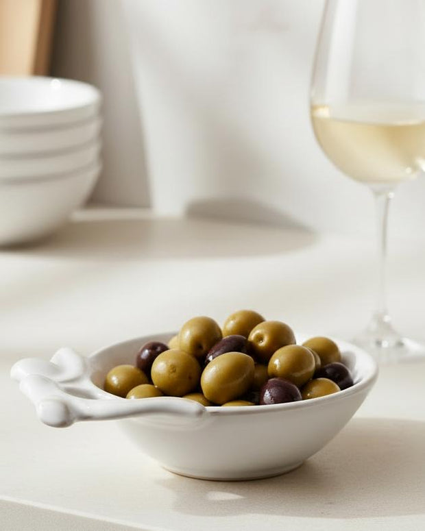 White Olive Snack Bowl from Coach House, ceramic kitchen and dining bowl for snacks, with a clean, minimalist design.