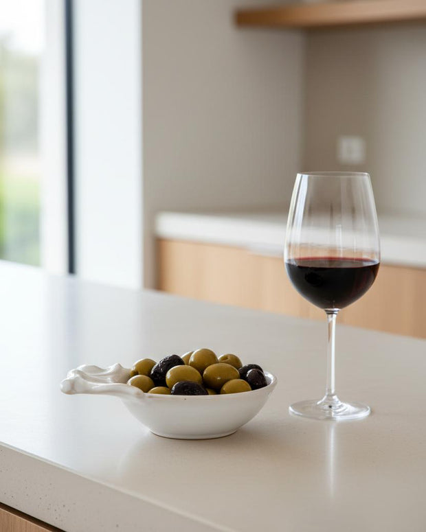 White Olive Snack Bowl from Coach House, ceramic kitchen and dining bowl with a sleek white finish.