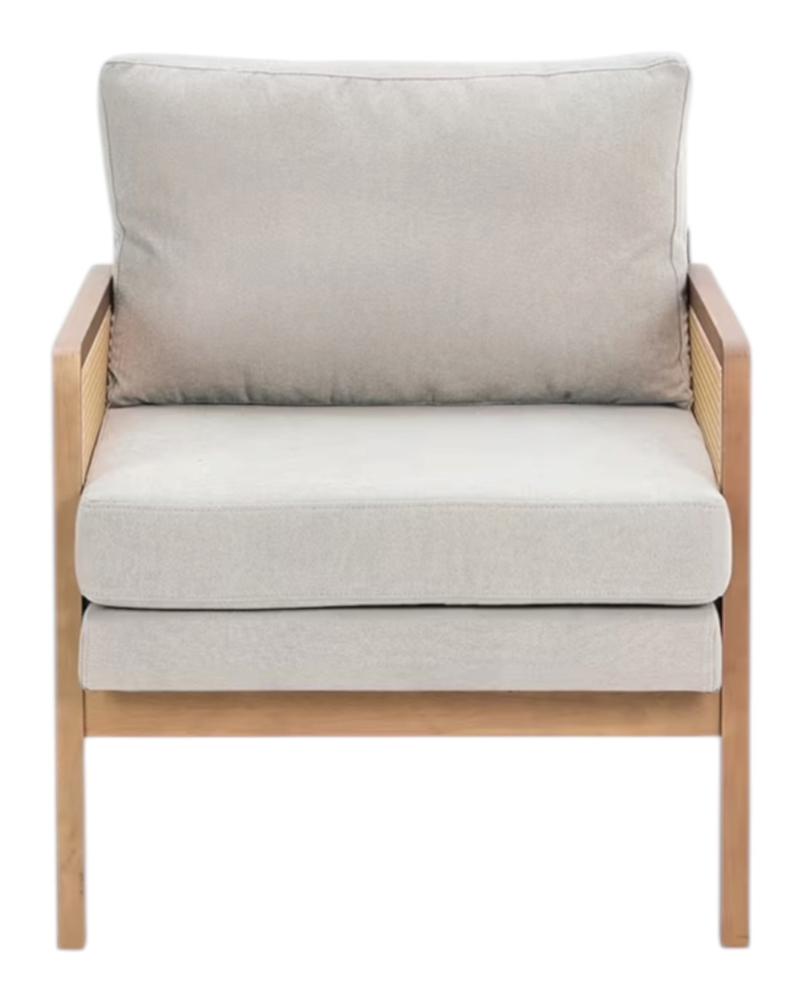 Compton natural rattan framed beige linen upholstered armchair from Starlight Express, showcasing a stylish, comfortable furniture piece.