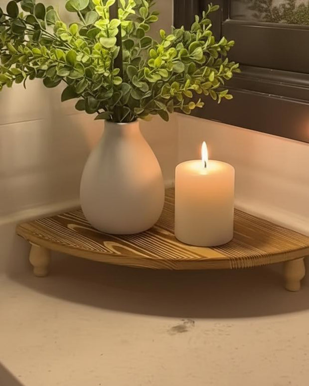 Rustic wooden corner bench by Starlight Express, ideal for home decor, featuring natural wood finish and cozy design.