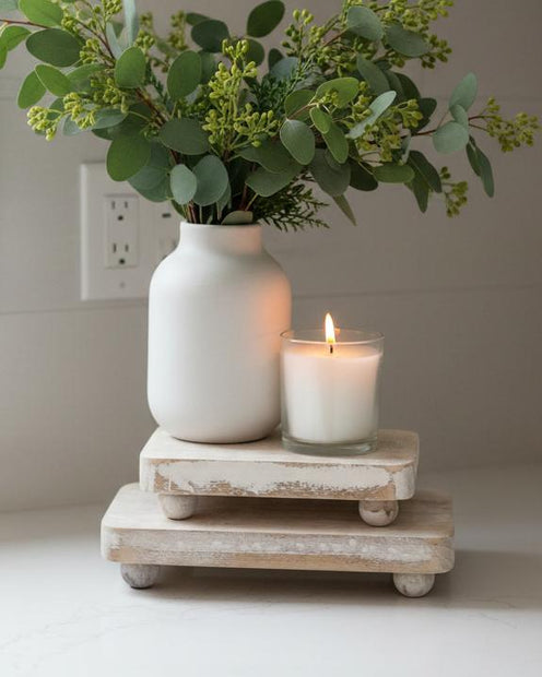 Set of two white wood chunky risers for home décor, featuring natural wood grain and sturdy design by Starlight Express.