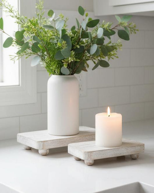 Pair of white wood chunky risers from Starlight Express, rectangular home décor stands for display or organization.