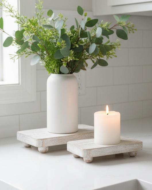 Pair of white wood chunky risers from Starlight Express, rectangular home décor stands for display or organization.