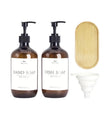 Acrylic soap handwash dispenser bottles and tray set for home decor, with sleek clear design and modern style by Starlight Express.