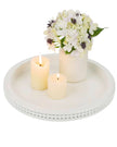 White wood beaded round tray for home decor by Starlight Express, featuring a stylish beaded edge and smooth surface.