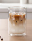 Double walled bubble glass coffee mug by Starlight Express, features clear glass with bubble design, ideal for iced and hot drinks.
