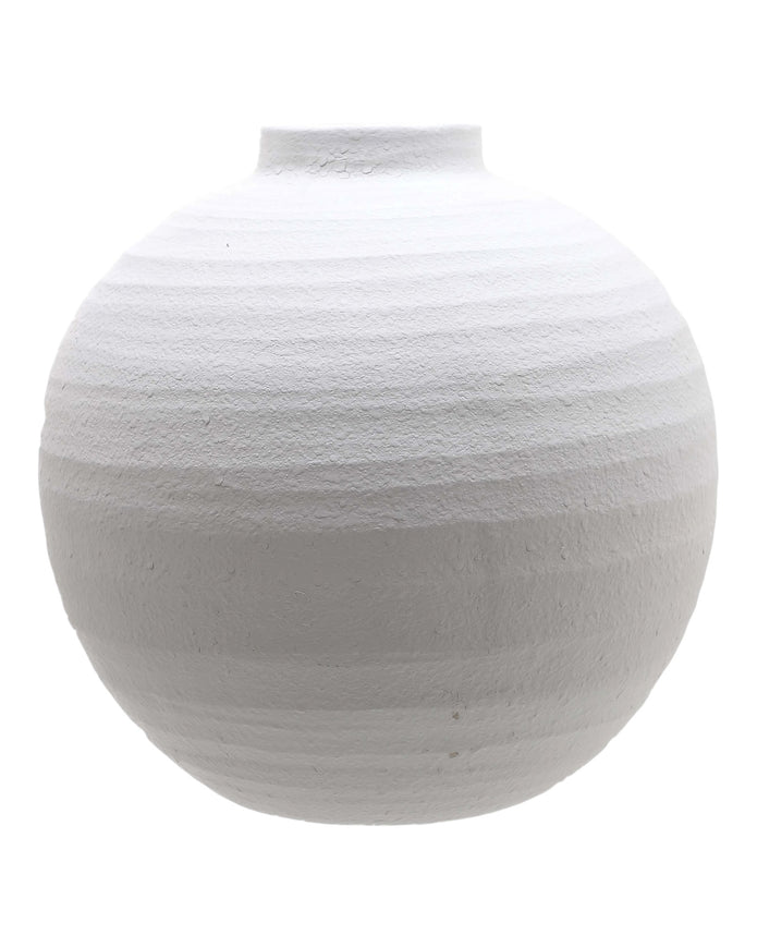 Tiber Matt White Stone Vase by Hill Interiors, modern decorative vase with smooth finish and elegant design.
