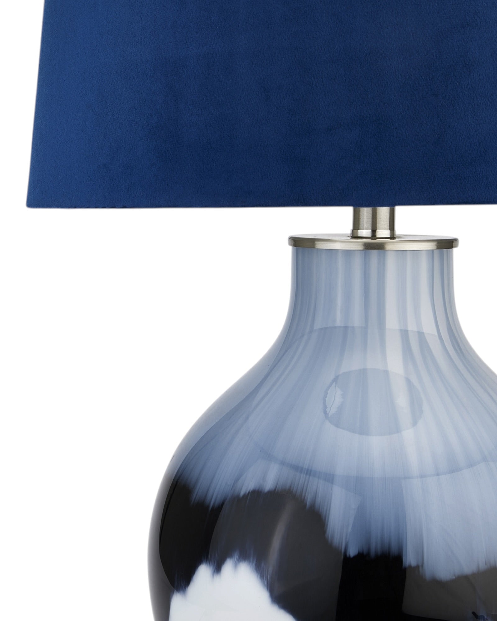 Navy blue glass lamp by Hill Interiors, a stylish lighting fixture with a sleek glass design for modern home decor.