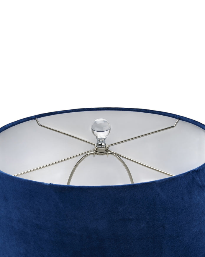 Navy blue glass lamp from Hill Interiors with a sleek lighting design, perfect for modern home decor.