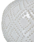 White beaded ceramic lamp for lighting, designed by Hill Interiors, featuring a stylish squat shape and intricate beaded details.